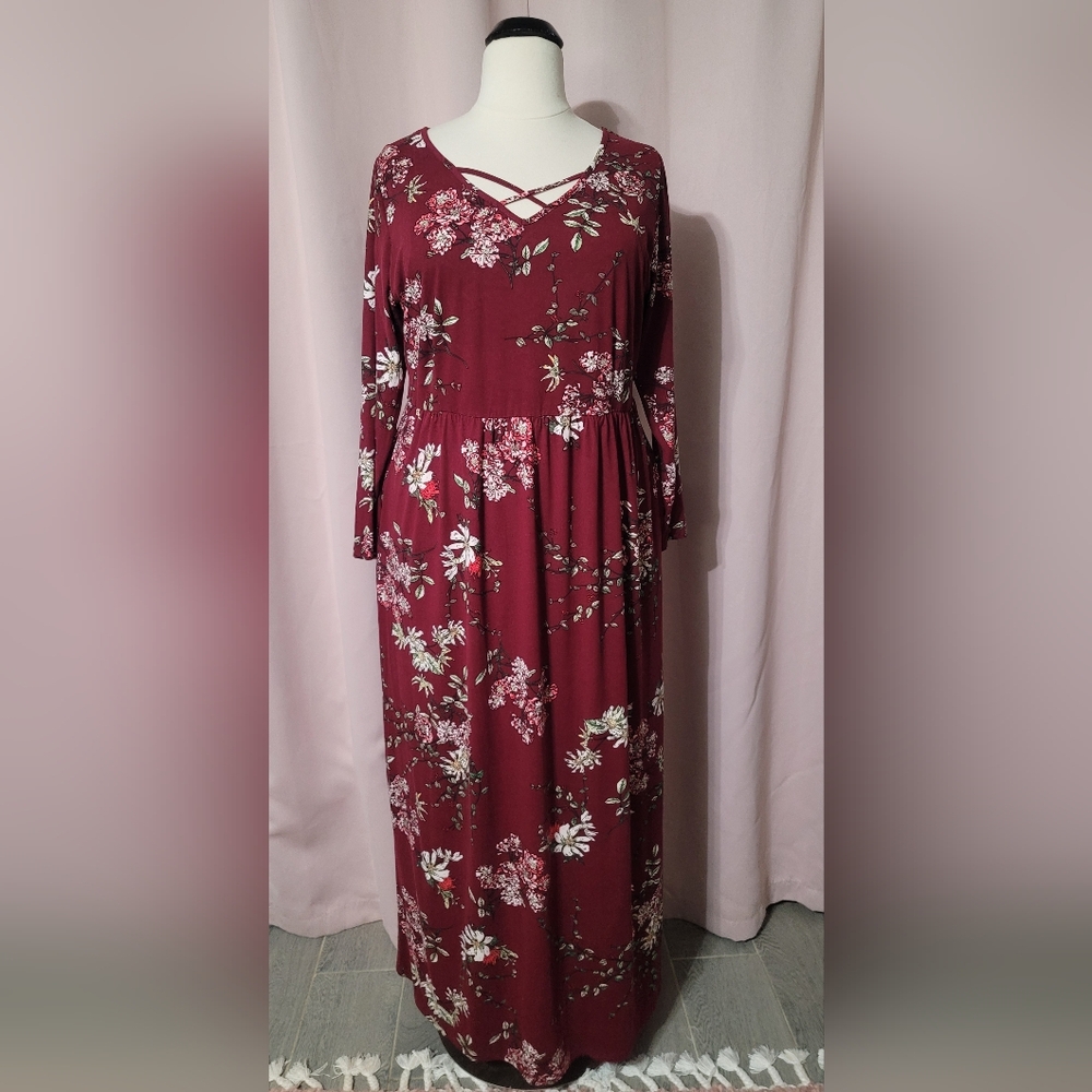 Burgundy Floral Maxi Dress